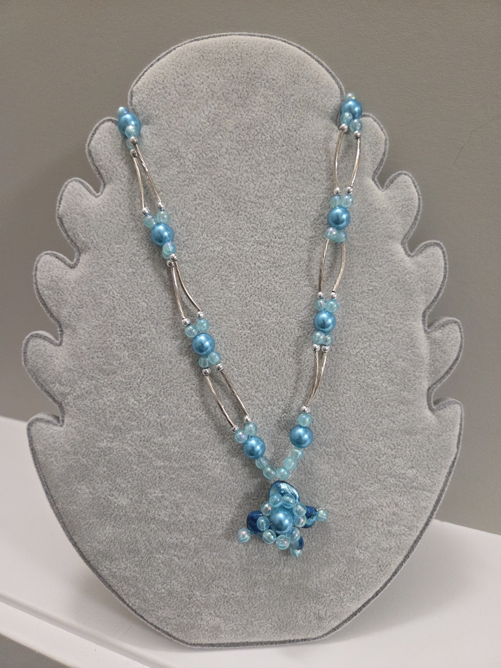 2 For $10 Blue Cluster Beaded Necklace - Mermaidcore Aqua Vacation Flower